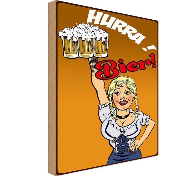 Holzschild 30X20 Cm Pinup Alkohol Hurra! Bier Pin Up Deko Geschenk Holz Schild-image