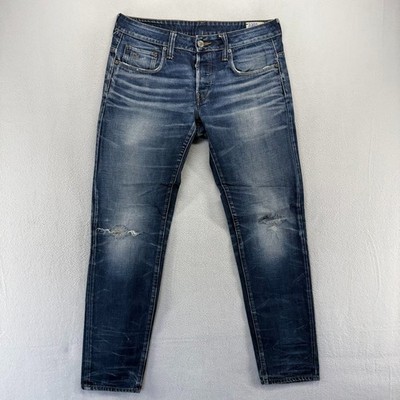 G Star Raw Jeans Fits 32x31 Blue Dark Wash Whisker 3301 Slim Straight Distressed