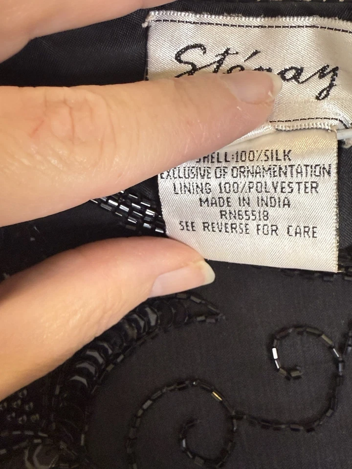 Blusa Top Vintage Patra Stenay Talla Grande Para Mujer Negra Lentejuelas Cuentas Seda Noche Foto 3 de 4