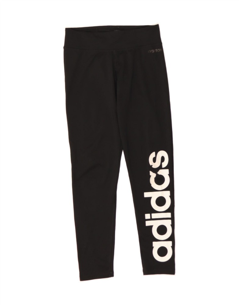 ADIDAS Womens Graphic Leggings UK 12/14 Medium  Black Polyester LS07