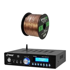Pyle Bluetooth FM USB AUX LCD Display 200W Receiver, Bundle 50FT Speaker Wire