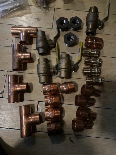 Mixed Copper Plumbing Fittings, Coupling, Elbow, Tees, & Male Adapter, Lot 25
