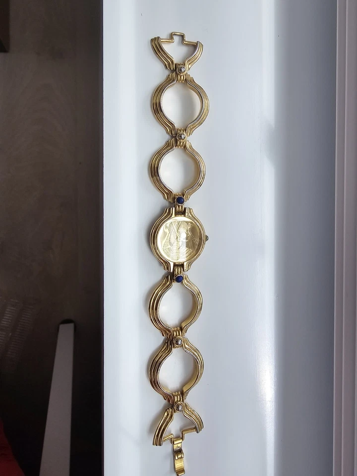 RELOJ PULSERA CLEOPATRA VINTAGE FIRMADO FRANKLIN COMO NUEVO ENCHAPADO EN ORO 22K cabina de lapislázuli Foto 3 de 4
