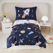 PERFEMET 4 Pcs Toddler Bedding Dark Blue Outer Space Printed Toddler Bed Set ...
