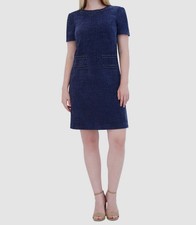 Eliza J Women's Blue Textured Embellished Jewel Neck Short Sleeve Dress Size 12