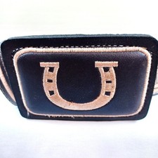 Handcrafted Vintage Leather Belt With Horseshoe Design Buckle Mexico Size 42
