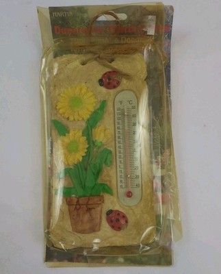 Vintage Hartin Decorative Thermometer Ladybug Sunflower Garden Vtg Resin New*