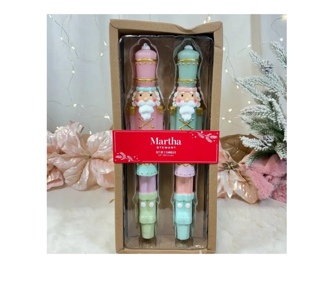Martha Stewart Christmas Nutcracker Taper Pillar Candles Pastel Set of 2 Unique image 2