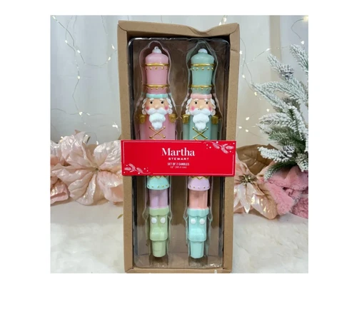 Martha Stewart Christmas Nutcracker Taper Pillar Candles Pastel Set of 2 Unique image 2