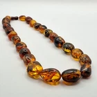 GENUINE BALTIC AMBER STONE cognac color large beads necklace vintage jewelry