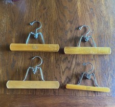 Lot of 4 Vintage Wooden Pants Hangers Skirt Slacks Metal Clamps Setwell Waller