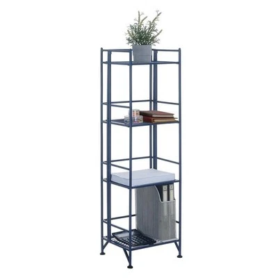 Convenience Concepts Xtra Storage Four-Tier Folding Shelf with Blue Metal Frame