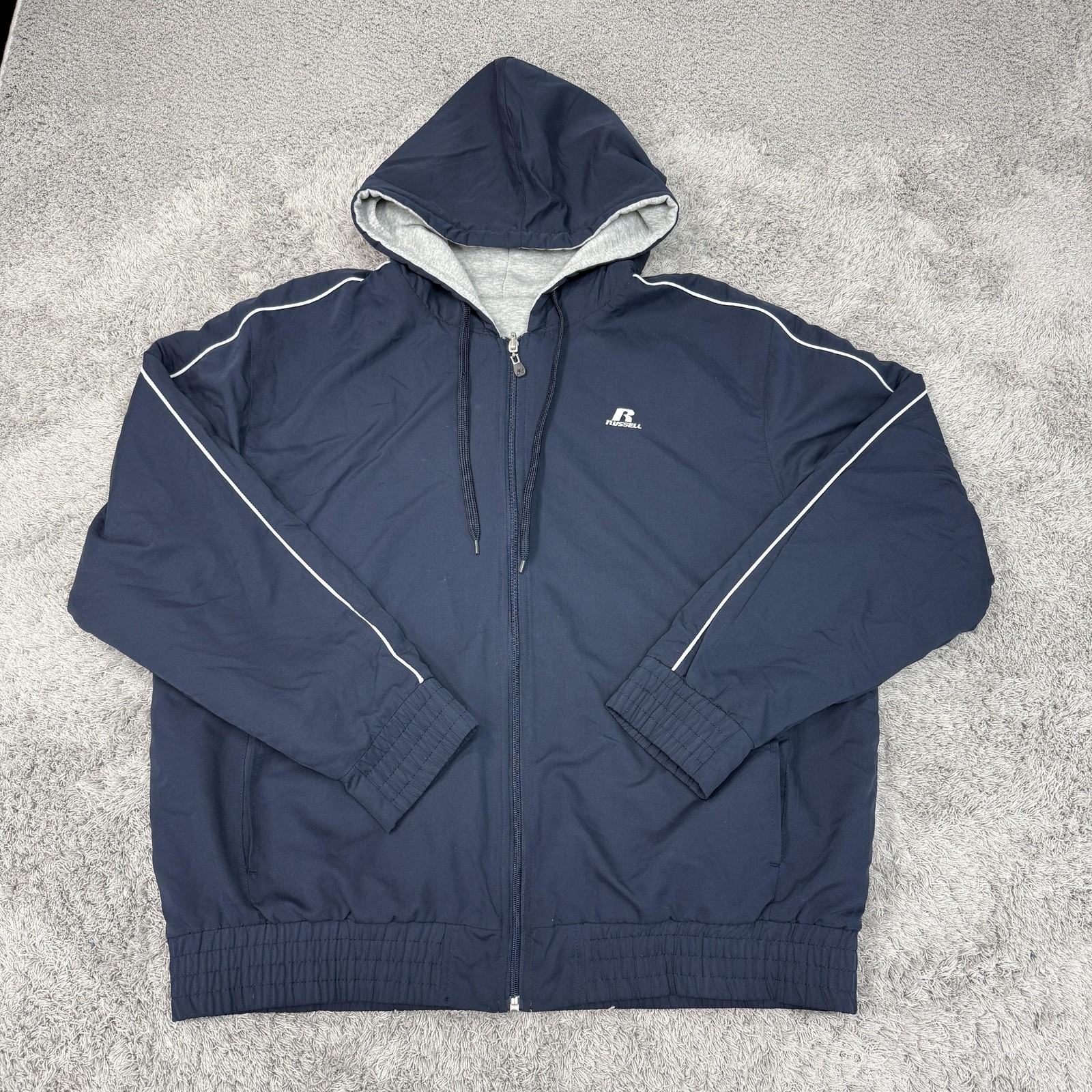 Mens Large Blue Reversible Hooded Full Zip Polyester
