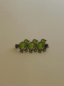 1960's MEKA Denmark Green Enamel Sterling Triple Chicks In The Row Brooch
