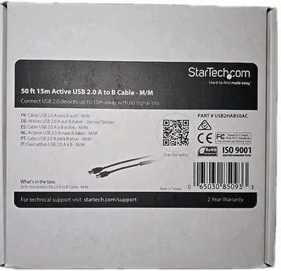 StarTech 15m / 50 ft Active USB 2.0 A to B Cable M/M USB2HAB50AC *NEW In Box*