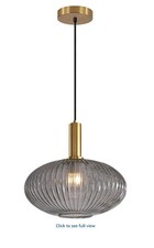 Ribbed Glass Pendant Light   Mid-Century Modern Globe Light Fixture