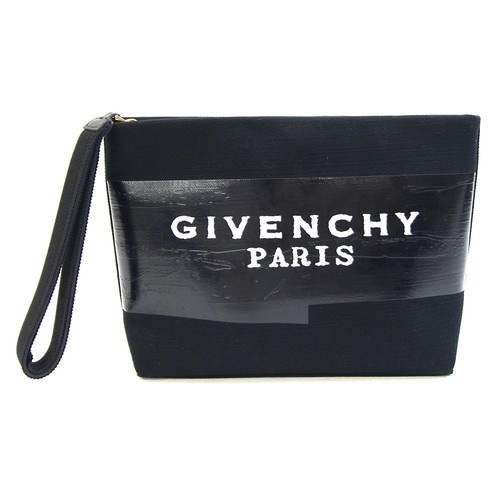 Givenchy Clutch Bag BB60PNB2CL 001 Black Canvas Leather Used Pouch Logo Bag