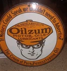 VINTAGE OILZUM MOTOR OIL PORCELAIN SIGN METAL WHITE & BAGLEY USA GAS STATION