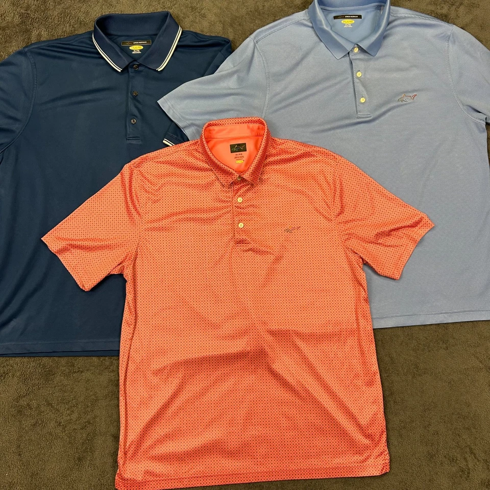 Lote Polo Greg Norman Play Dry Golf Azul Rojo Coral Para Hombres XL Rendimiento Foto 2 de 4