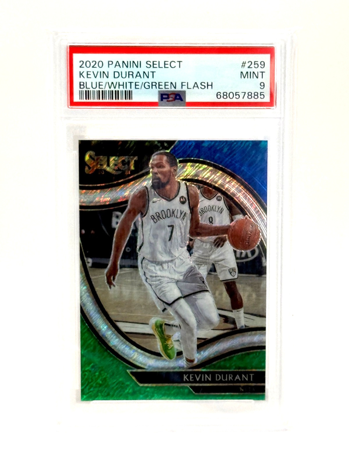 2020-21 Kevin Durant Panini Select PSA 9 Courtside Blue White Green Flash 8/10