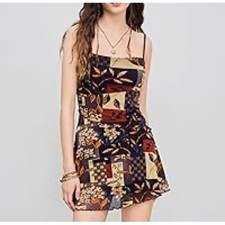 Cider Patchwork Mini Dress Size Large Adjustable Straps Boho Cottagecore sz L