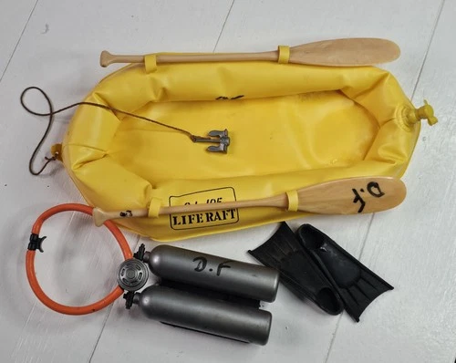 Vintage 1966 Hasbro G. I. Joe Scuba Raft, Swim Fins, Oars, Tank & Anchor
