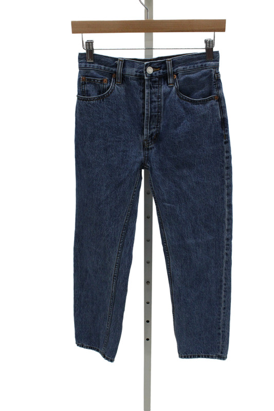Still Here Unisex Cropped Straight Dark Blue High Rise Cotton Jeans Size 24