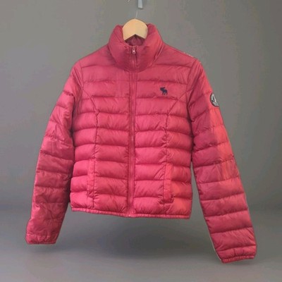 Abercrombie & Fitch Red Puffer Jacket Signature Moose Logo Lightweight Size S