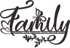 Family Tree Wall Art - Large Black Metal Sign - Love Never Ends - Living Room, B