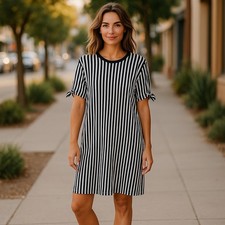 ASOS Navy Blue and White Striped Short Sleeved Dress Ladies Size 8