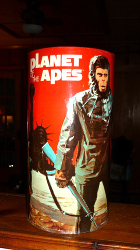Vintage Cheinco 1967 Planet of the Apes Metal Garbage Trash Can Hole On Bottom