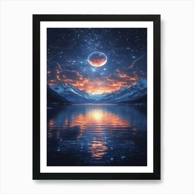 Mond und Sterne am Himmel 3 Kunst Pri gerahmtes Wandbild Poster Leinwanddruck Bild