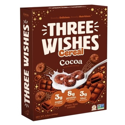   New Three Wishes COCOA Chocolate Grain Free Protein Gluten Free Cereal 8.6oz