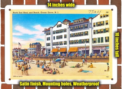 METAL SIGN - New Jersey Postcard - North End Hotel and Beach, Ocean Grove, N. J