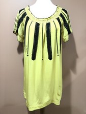 Anthropologie Floreat Inky Quils Embroidered Sill Yellow Tunic Dress Size 4
