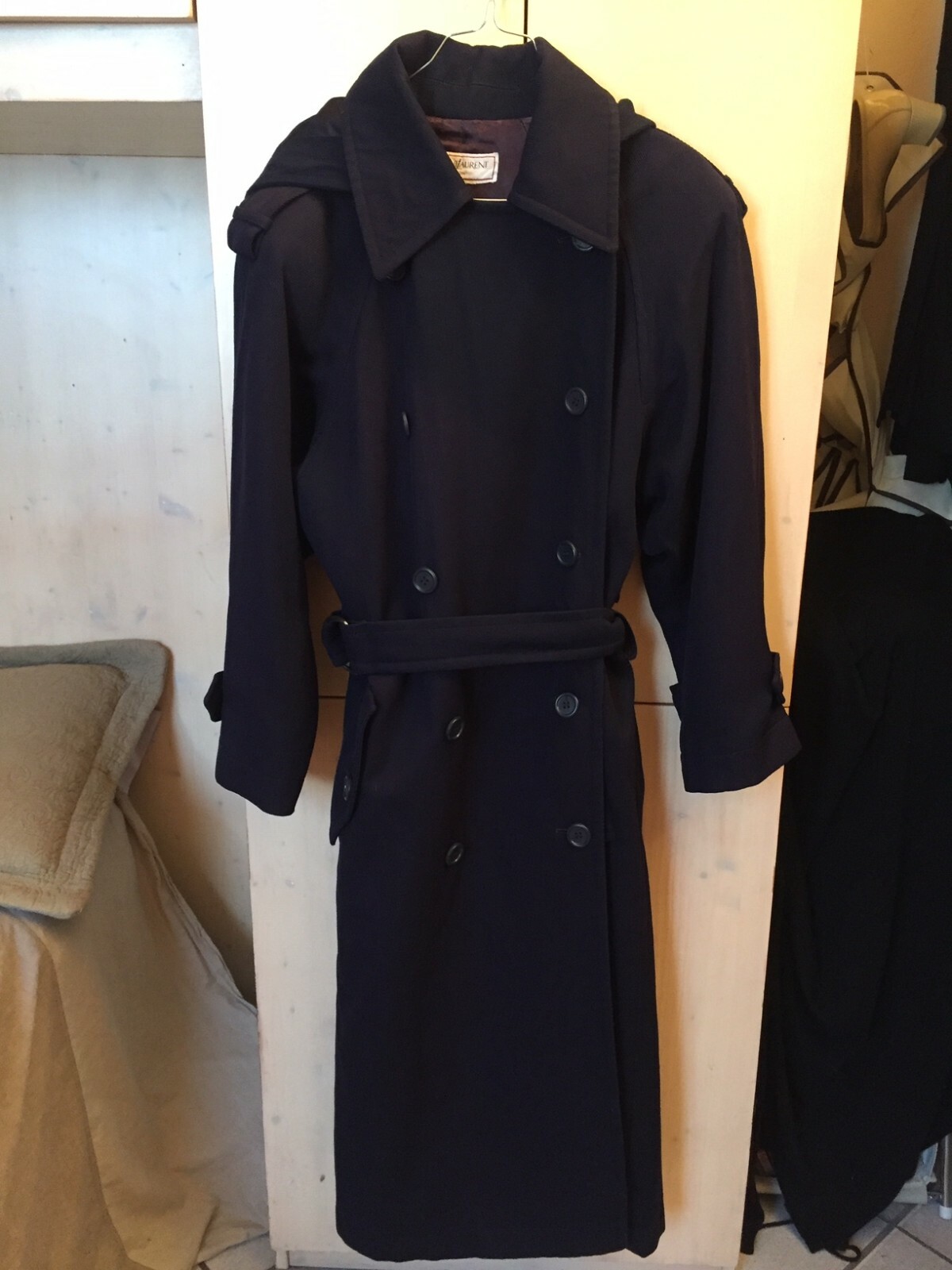 YVES SAINT LAURENT YSL VARIATION LUSSO COAT HOOD CAPOTTO DARK BLU LANA 42 FR