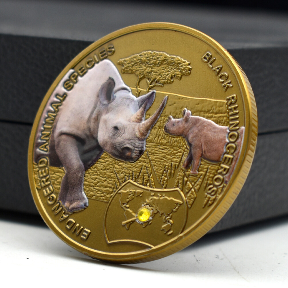 Black Rhinoceros Gold Plated Coin 2014 Zambia 1000 Kwacha Animal