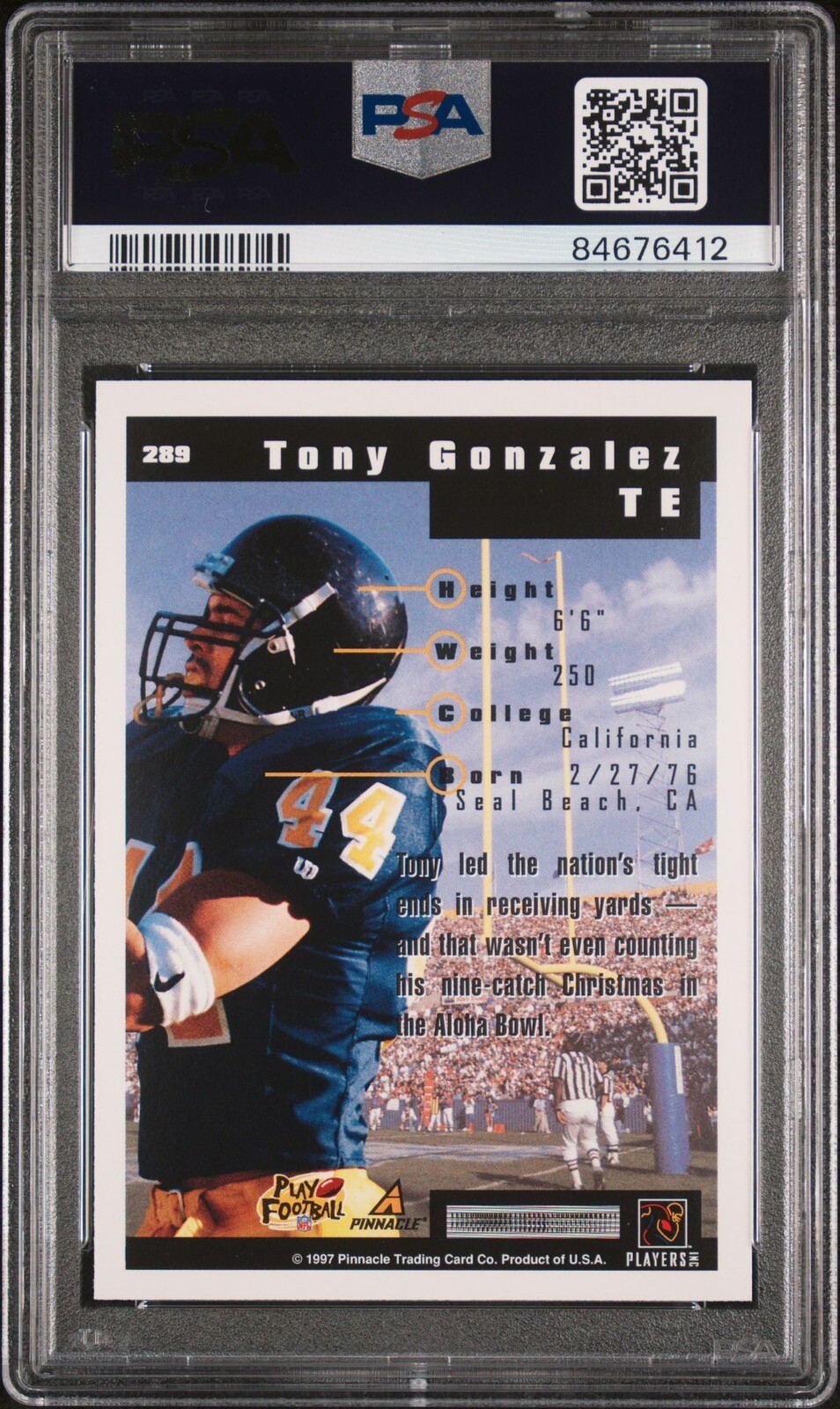 1997 Score Tony Gonzalez #289 Rookie Draft Class RC PSA 10 **POP 5** | eBay