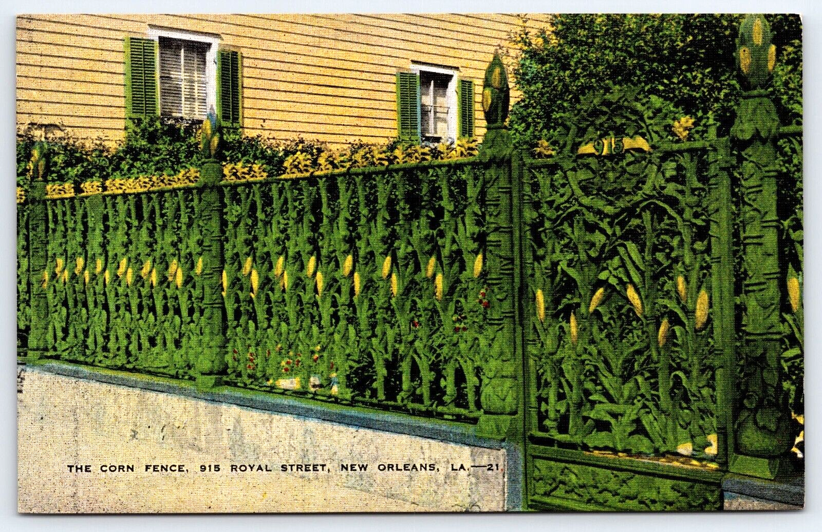 Old Antique Vintage Postcard Corn Fence Royal Street New Orleans Louisiana USA