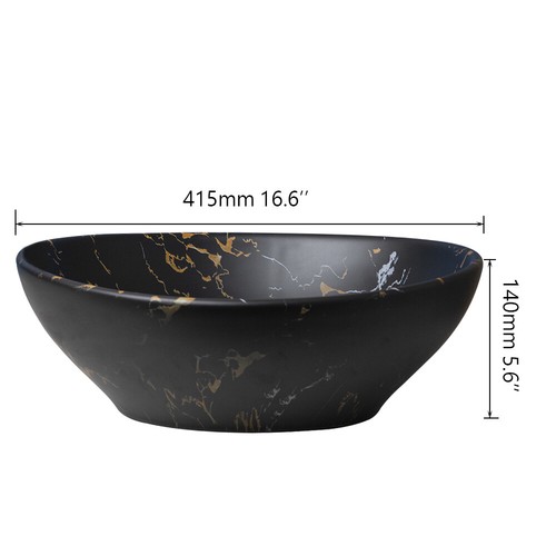 US Bathroom Vessel Sink Oval Ceramic Black Waterfall Deck Mount Mixer Basin Taps - Picture 2 of 15