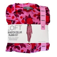 Loft Womens Size Small Pajamas Satin Notch Collar Shirt Pants Set Rose Blush