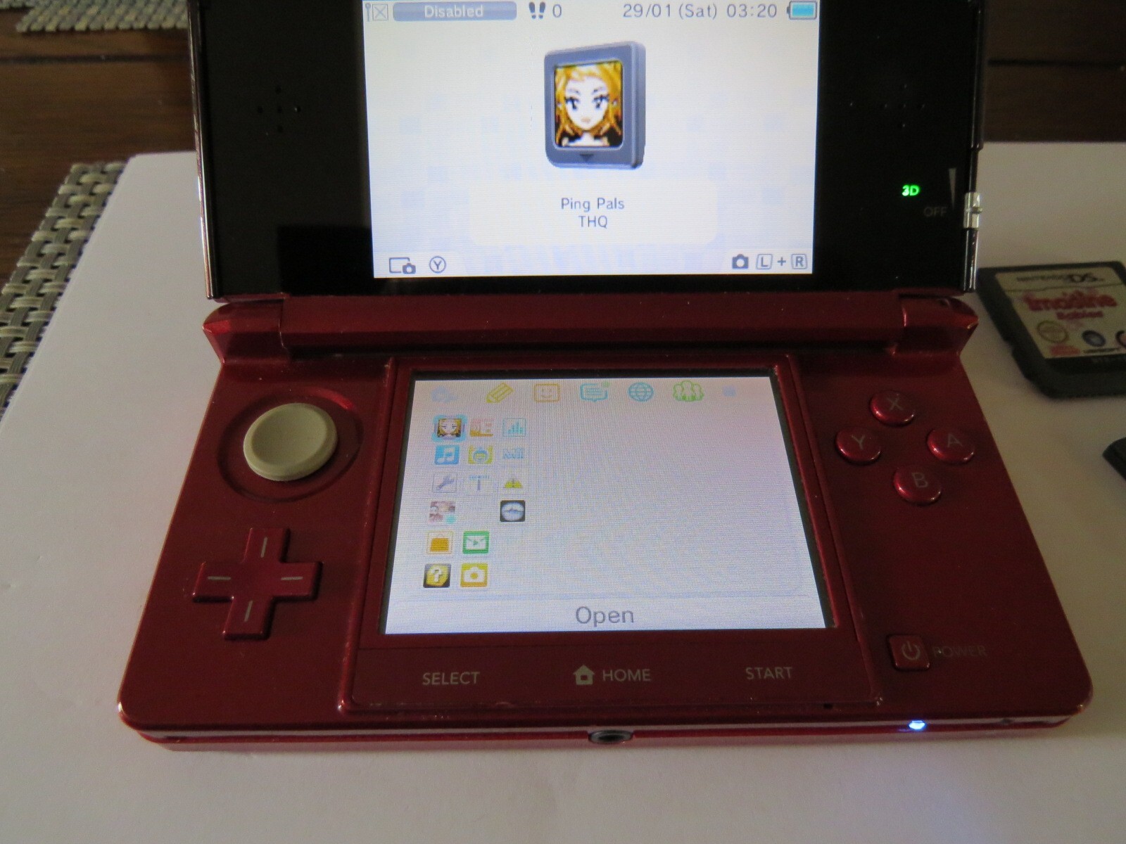 Nintendo 3DS Game Console Metallic Red+3 Games+Charge Lead+memory LK