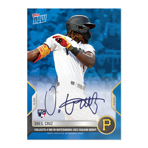 On-Card Auto 15/49 Oneil Cruz- 2022 MLB TOPPS NOW Card 377B Blue JERSEY NUMBER - Picture 4 of 5