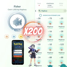 Big Magikarp (×200) For Medal Pokémon Go - Mini P -T-C  -Iv Pvp and Lucky chance