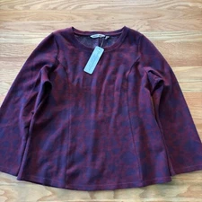 NWT SOFT SURROUNDINGS Jeri Maroon Blue Jacquard Knit Top Womens Size Petite Med