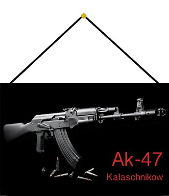 Blechschild 20x30 Kalashnikov AK 47 AKM 74 Russland Foto mit Kordel Wand Deko Ba
