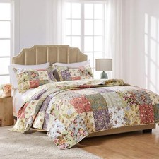 Blooming Prairie 100 Cotton Authentic Patchwork Reversible Quilt Set 2-Piece...