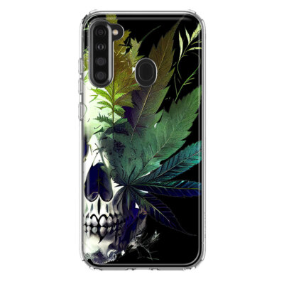 Mundaze Case for Samsung Galaxy A21 Cover Green Leaf Skull Face