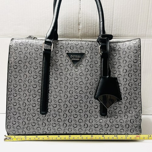 Guess Bags | Guess Women's Grey And Black Dual Strap Logo Print Tote Purse - Picture 8 of 10