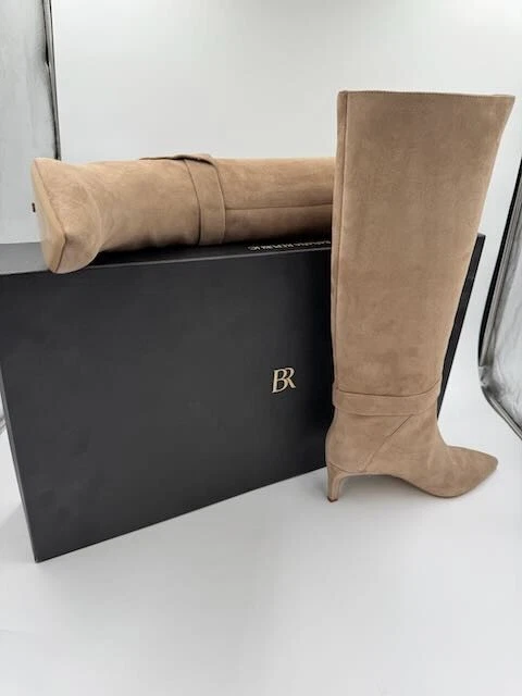 Banana Republic Italia Beige Torri Alto Gamuza Cuero Botas Tacón Bajo Talla 9.5 EE. UU. Foto 2 de 4